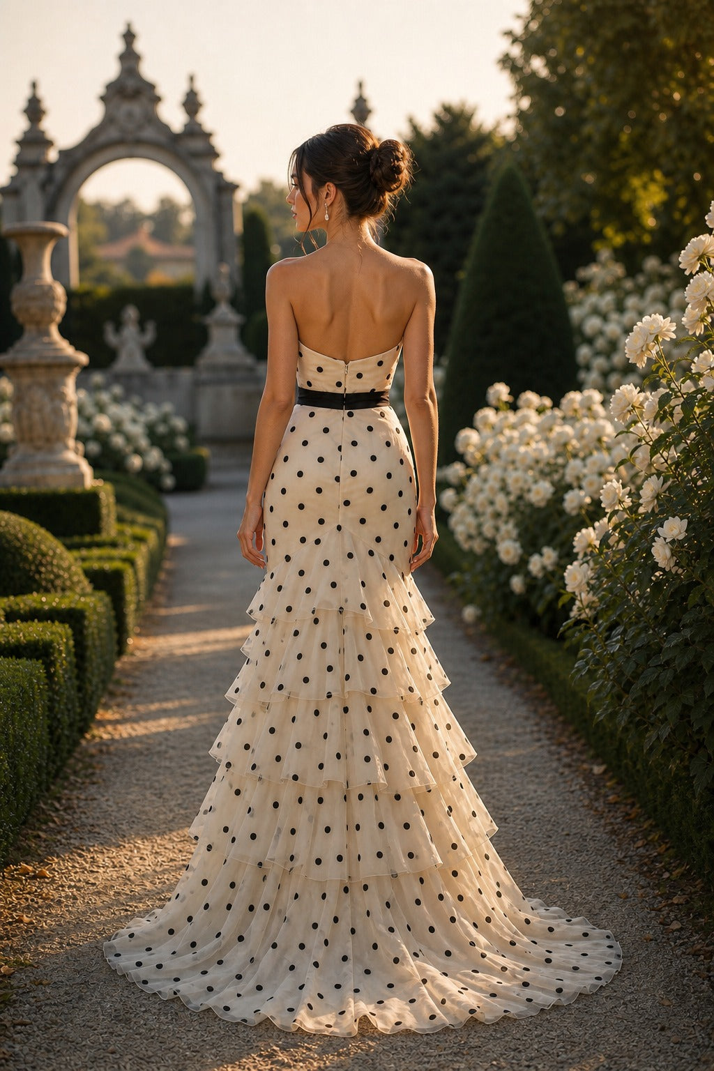 Ivory Halter Floor-Length Polka Dot Tulle Mermaid Dress
