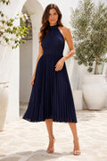 Dark Navy Summer Wedding Guest Sheath Dress front view