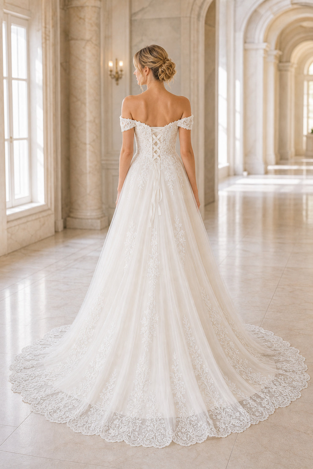 White Illusion Long Sleeves Mermaid Lace Floor-length Wedding Dress With Lace and Open Back Lace Hem Detail
