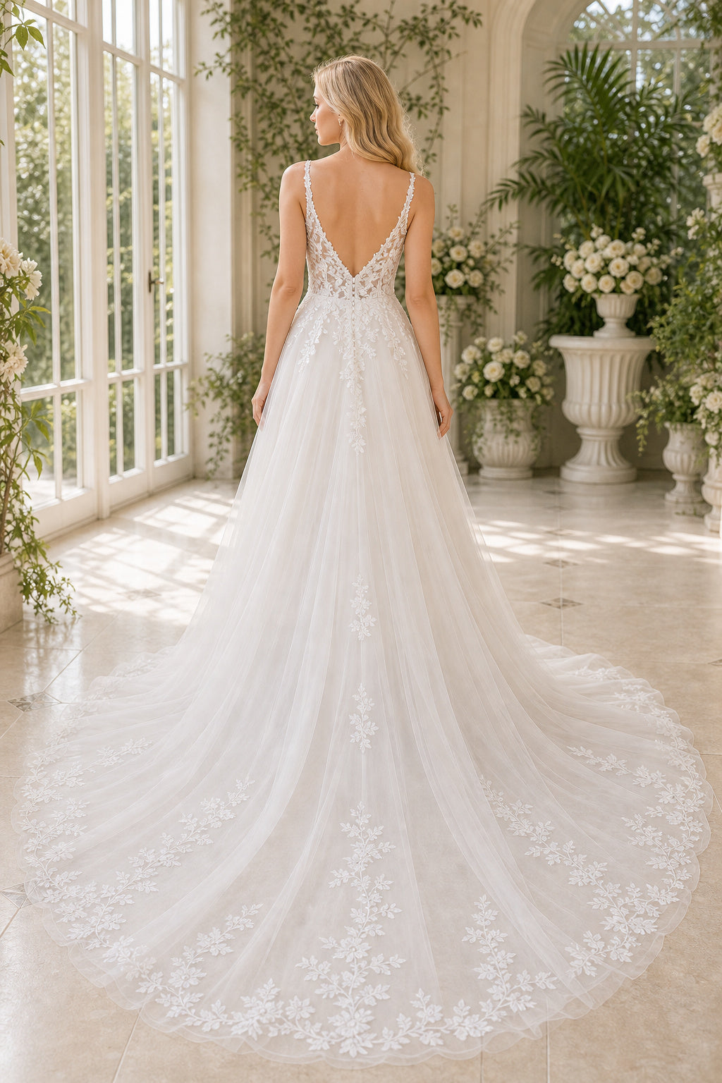 White Off-the-shoulder Long Sleeves A-Line Satin Floor-length Wedding Dress With Sweep Train and Open Back