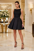 Black Fit And Flare Homecoming A-Line Dress front view