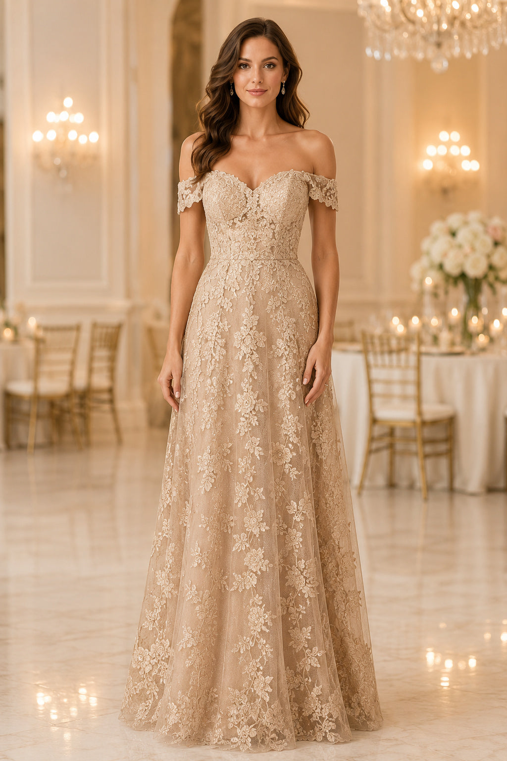 Champagne Wedding Guest Sheath Dress Style MG_301583 front view