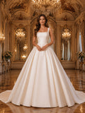 Square Neck Satin Princess Ball Gown Ballroom Bridal Dress front view