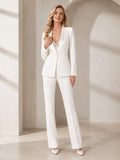 Tailored Bridal Pantsuit Two Piece Long Sleeve Blazer Straight Leg Modern front view
