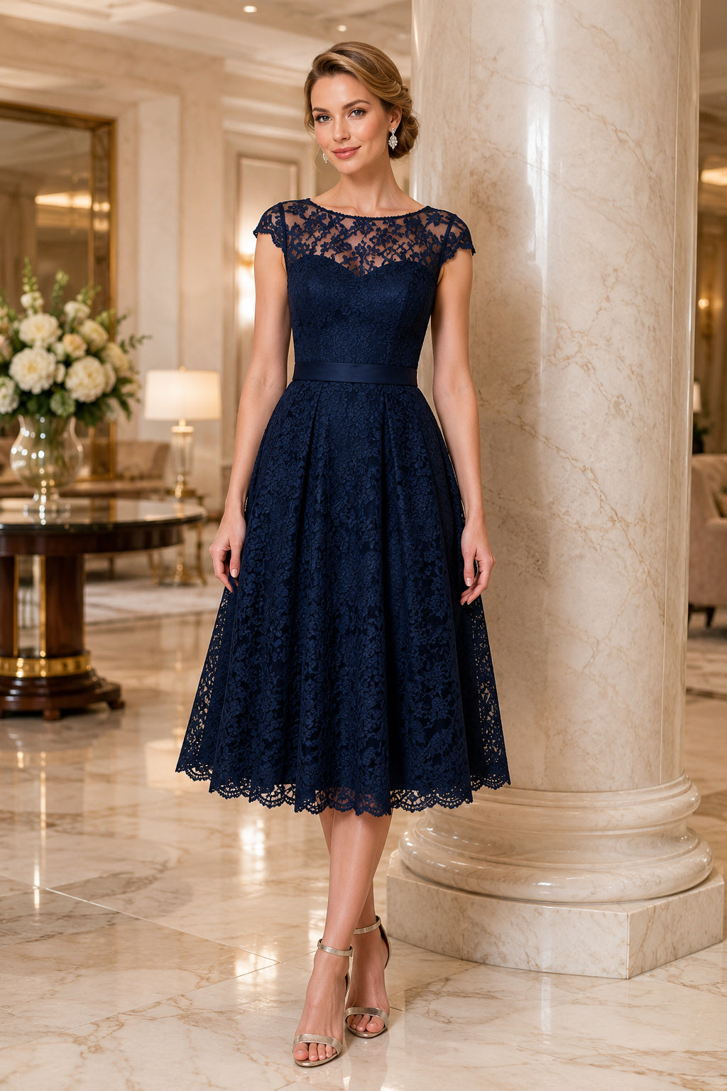 Dark Navy Navy Cocktail Sheath Dress Style MG_301342 front view