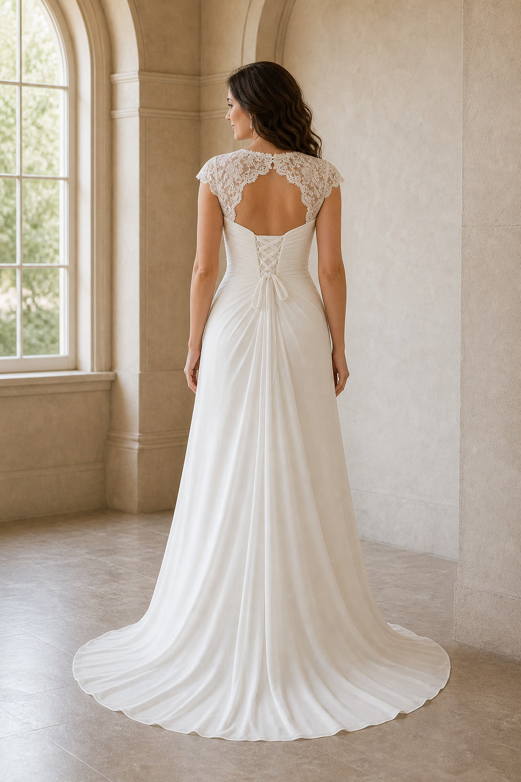 White V-neck Long Sleeves Mermaid Lace Floor-length Wedding Dress With Lace and Lace Bodice
