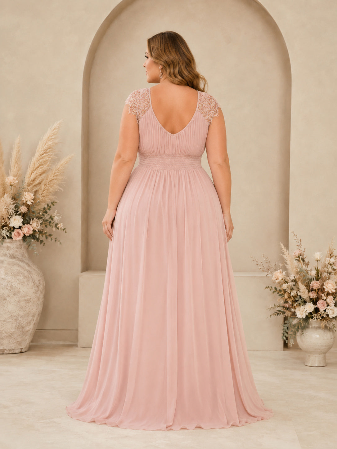 Blush Plus Size Sleeveless Empire Chiffon Studio Bridal Gown back view