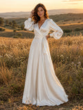 Long Sleeve Wrap Chiffon Field Engagement Photo Gown front view