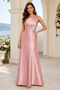 Sage One Shoulder Wedding Guest Sheath Dress front view