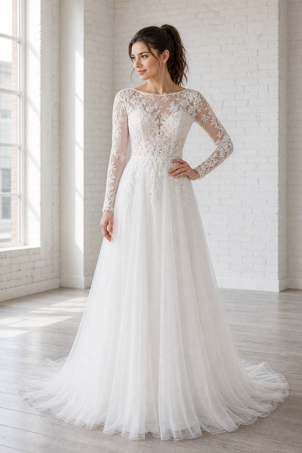 White Bateau Short Sleeves A-Line Satin Floor-length Wedding Dress With Beaded Waist and Floral Appliques and Open Back