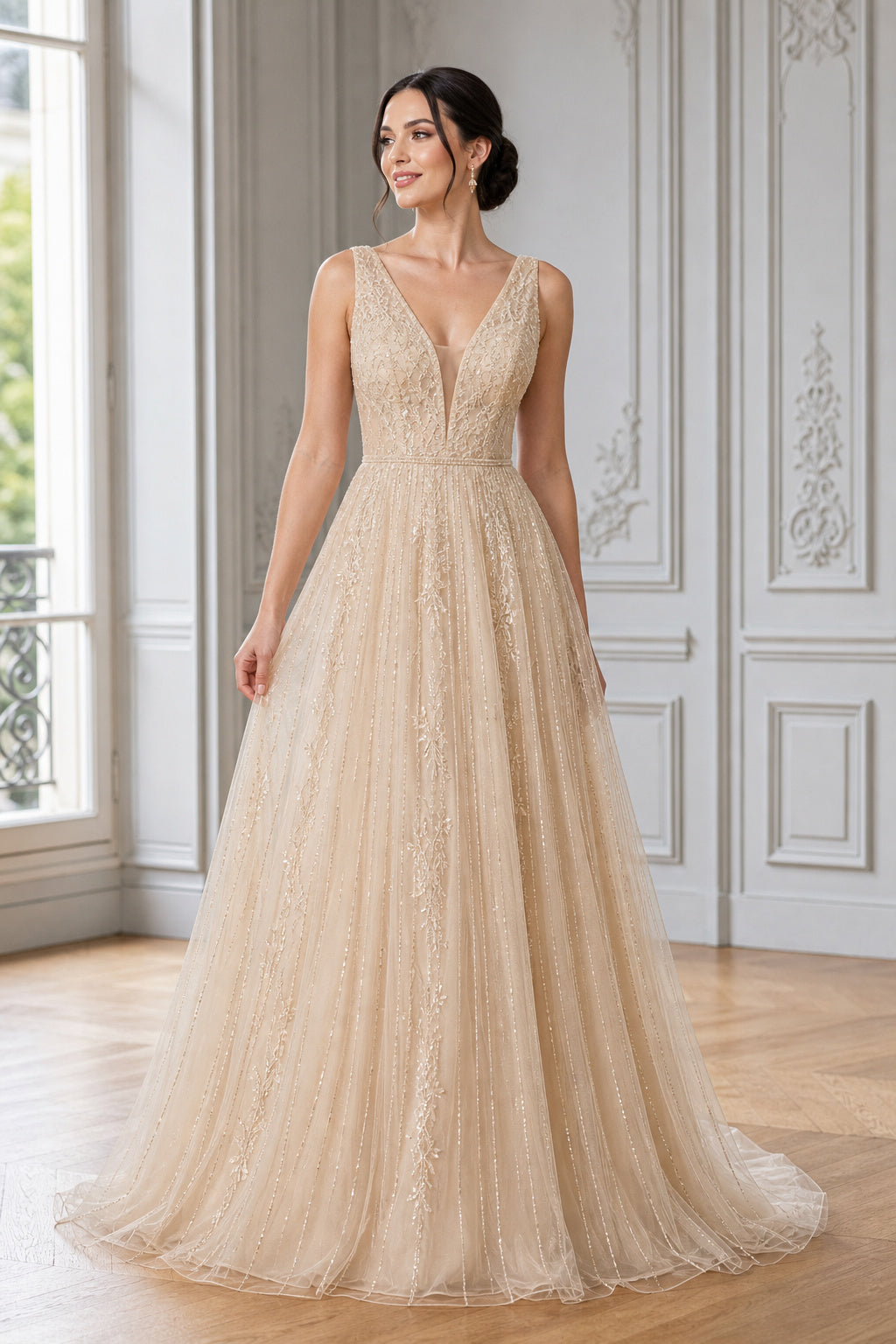 White Scoop Cap Sleeves Mermaid Lace Floor-length Wedding Dress With Lace and Beaded Bodice and Open Back Pearl Detail