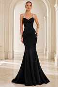 Black Beaded Strap Cowl Mermaid Formal Dress front view