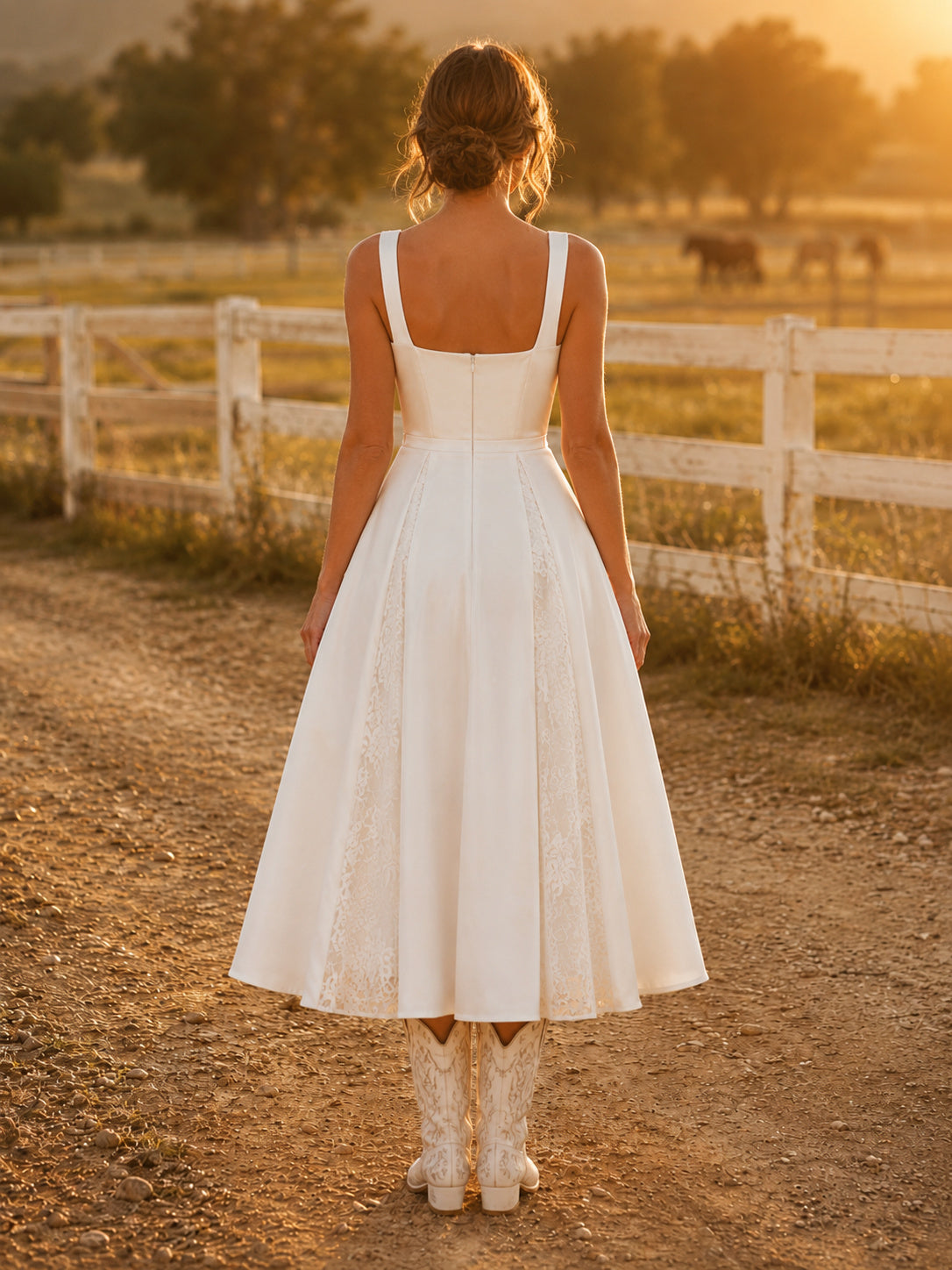 Maternity Wedding Dress Scoop Neck Cap Sleeve Simple Woodland Bridal Gown back view