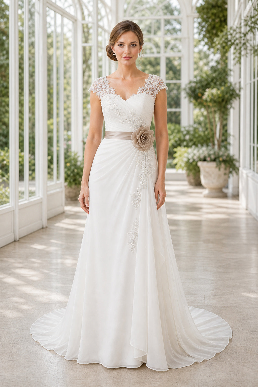 White Square Mermaid Crepe, Lace Floor-length Wedding Dress With Lace and Beaded Bodice and Open Back