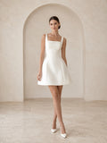 Simple Civil Satin A Line Square Neck Straps Short Wedding Dress front view