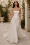 Strapless Organza A-Line Wedding Dress with Draped Bodice front view
