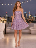 Lavender Strapless Sequin Flared A-Line Mini Cocktail Dress front view