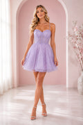 Lavender Spaghetti Strap Sweetheart Tulle Short A Line Homecoming Dress With Layered Skirt Homecoming Dress front view