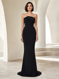 Black Modern Strapless Column Formal Evening Dress front view