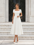 Courthouse Civil Square Neck Short Sleeve A-Line Wedding Dress front view