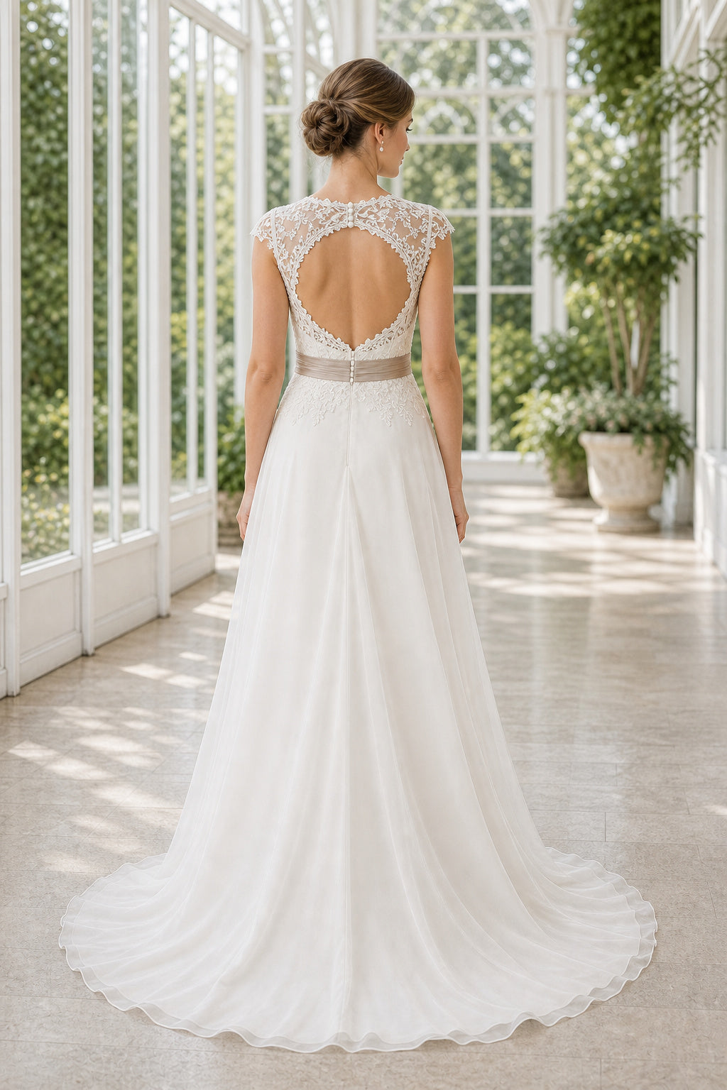 White Square Mermaid Crepe, Lace Floor-length Wedding Dress With Lace and Beaded Bodice and Open Back