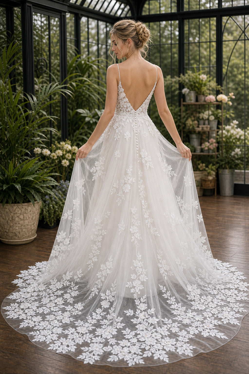 Ivory Bateau Short Sleeves A-Line Lace Floor-length Wedding Dress With Lace and Front Slit and Open Back