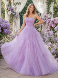Lavender Strapless Ruched Tulle Ball Gown Wedding Dress front view