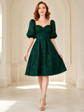 Dark Green Sweetheart Puff Sleeve A-Line Cocktail Dress front view