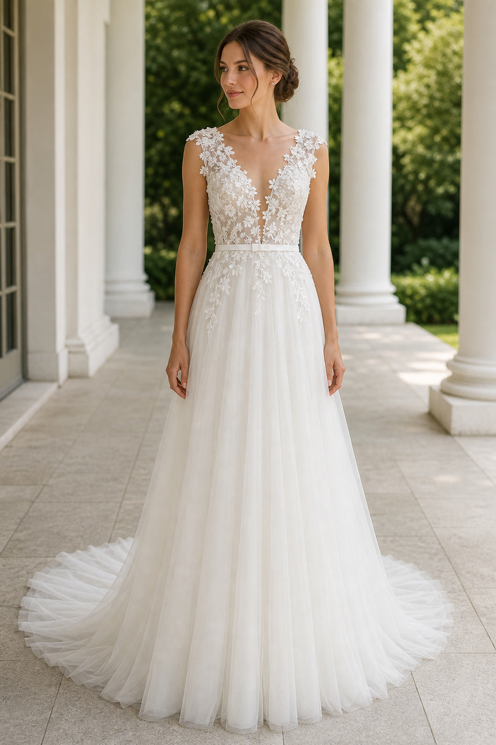 White Bateau Cap Sleeves Mermaid Lace Floor-length Wedding Dress With Lace and Layered Skirt and Open Back