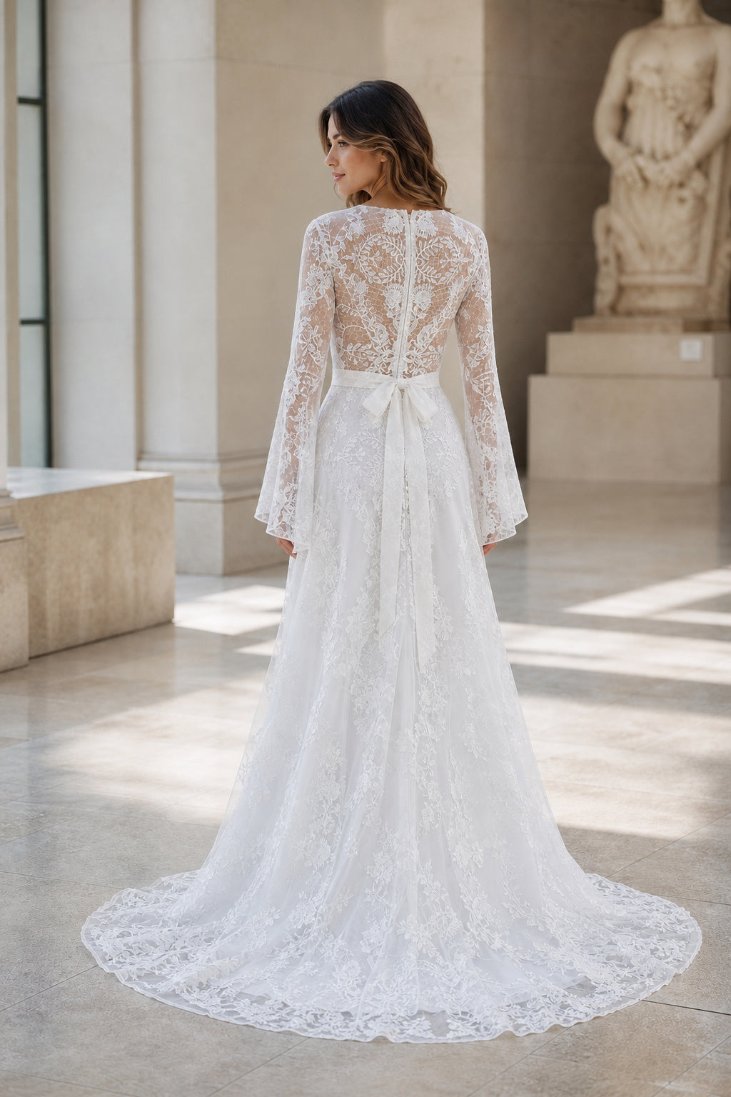 White Sweetheart A-Line Lace Floor-length Wedding Dress With Lace and Open Back and Open Back