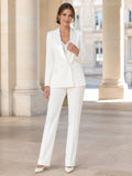 Tailored Bridal Pantsuit Two Piece Notched Long Sleeve Straight Leg Civil Wedding Outfit front view