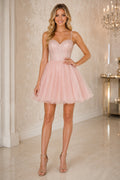 Blushing Pink Cute Short Party Homecoming A-Line Dress front view
