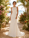 Minimalist High Neck Keyhole Back Tropical Wedding Dress front view