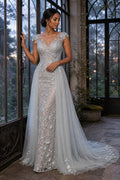 Silver Jewel Neck Sleeveless A-Line Tulle Floor-Length Dress With Lace Appliques