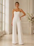 Modern Second Look Bridal Jumpsuit Strapless Sweetheart Wide Leg Wedding Outfit front view