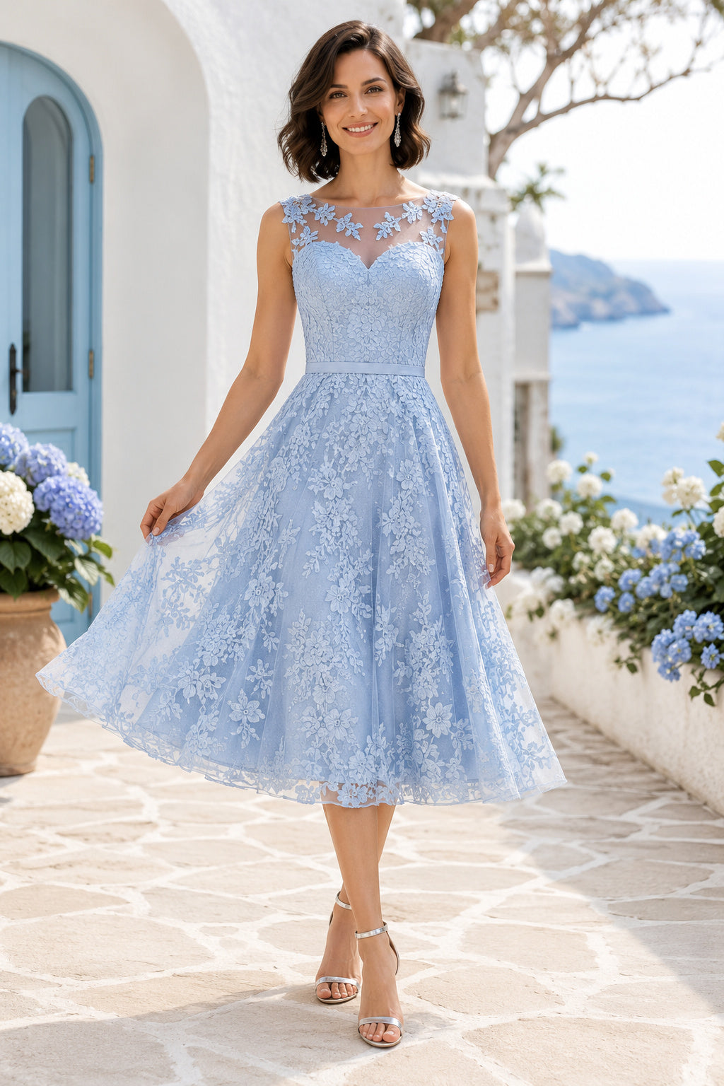 Dark Navy Cocktail Wedding Guest Sheath Dress front view