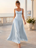 Formal Elegant Mist V Neck Pleated Satin Midi Guest Dress front view