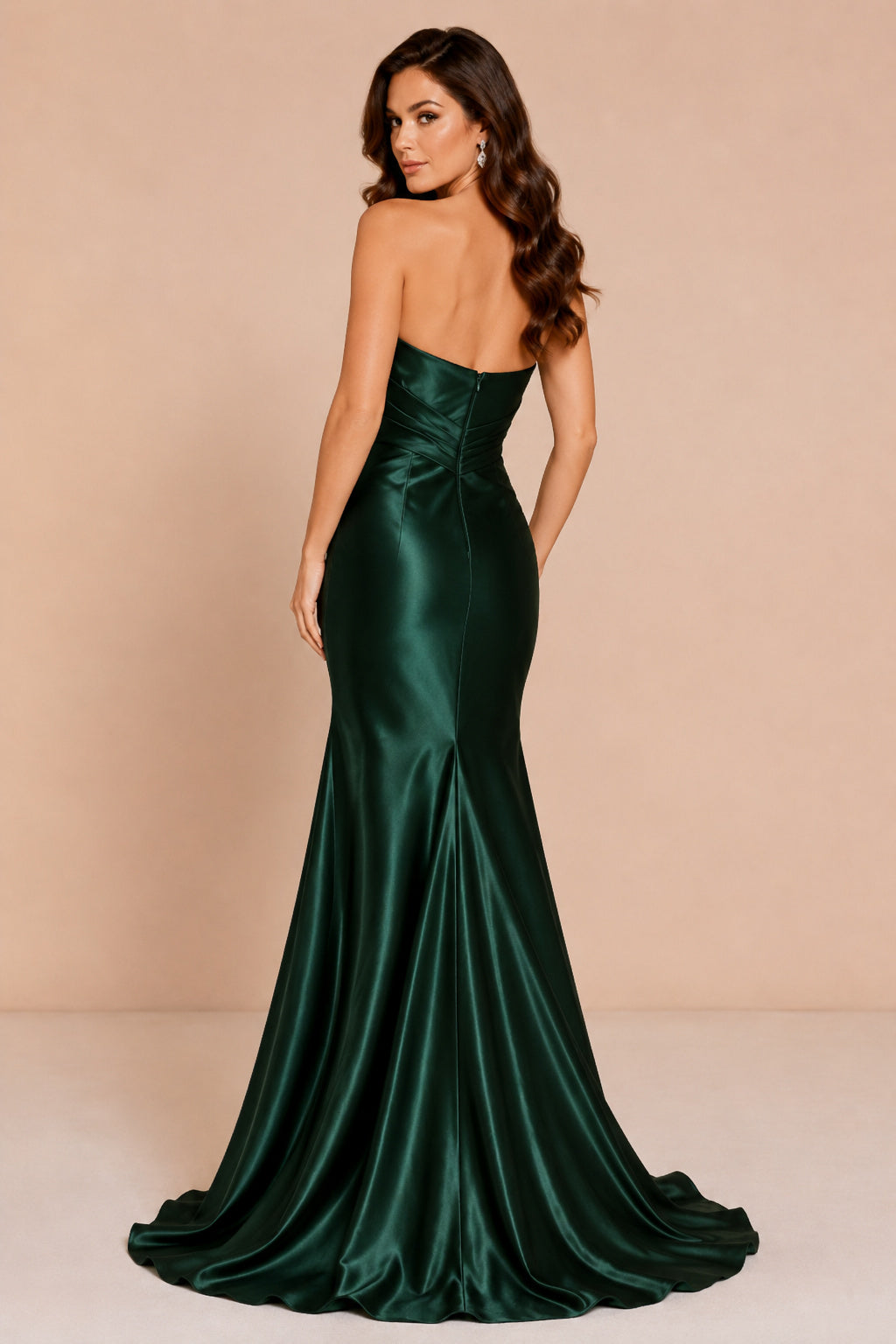 Dark Green Strapless Satin Mermaid Prom Dress with Sweetheart Neck back view