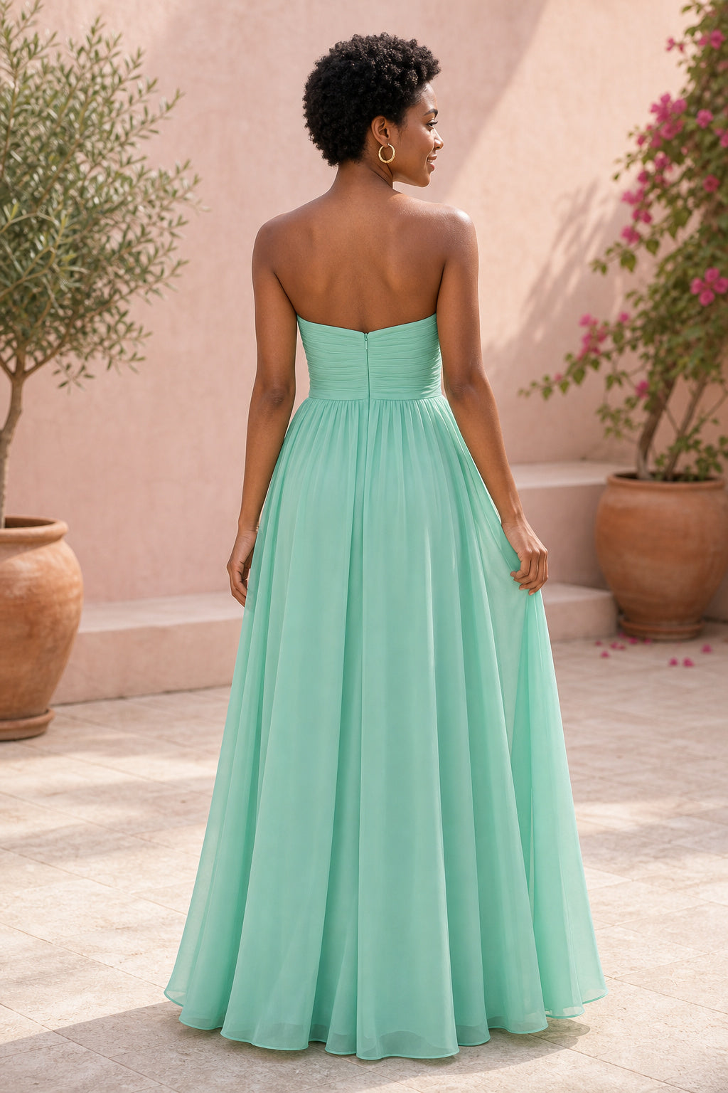 Sweetheart Strapless A-Line Chiffon Floor-Length Dress With Ruched Bodice
