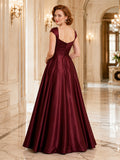 Burgundy Sweetheart Satin Vintage Inspired Ball Dress front view