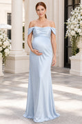 Sky Blue Maternity Wedding Guest Empire Dress front view