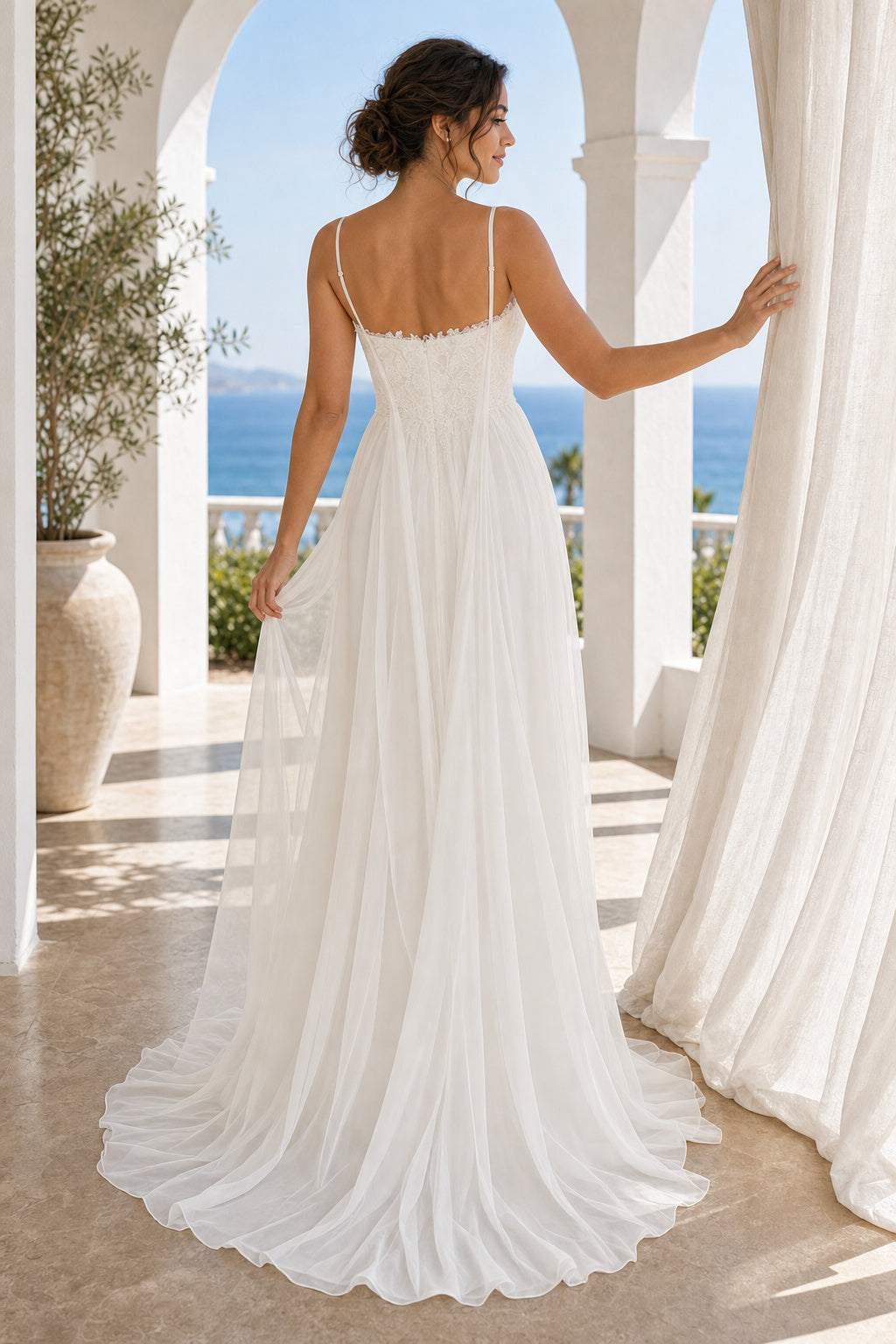 Ivory Halter A-Line Chiffon Floor-Length Dress With Keyhole Back