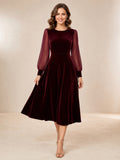 Burgundy Velvet Keyhole Back Midi Occasion Dress front view