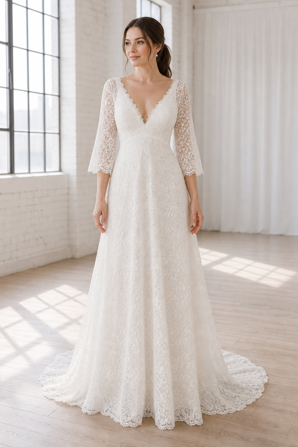 Champagne Scoop Cap Sleeves Sheath Crepe Floor-length Wedding Dress With Beaded Bodice and Pleated Skirt and Open Back