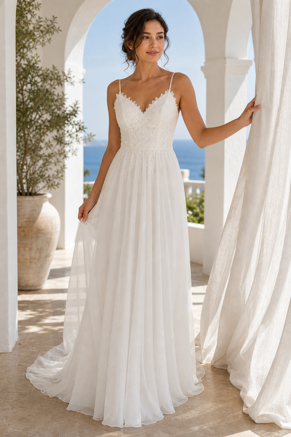 Ivory Halter A-Line Chiffon Floor-Length Dress With Keyhole Back