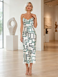 Green Maze Graphic Strapless Bodycon Midi Cocktail Dress front view