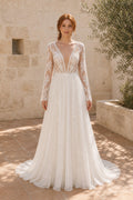 White Halter A-Line Chiffon Floor-length Wedding Dress With Pleated Skirt and Layered Skirt and Open Back Lace Hem Detail