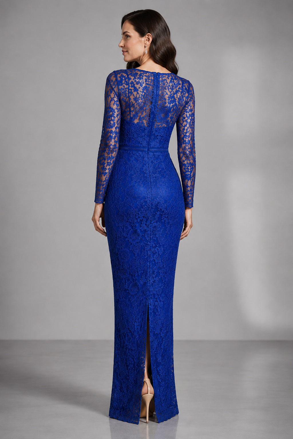 Royal Blue Long Sleeve Lace Sheath Mother Dress for Mother and Formal Events back view