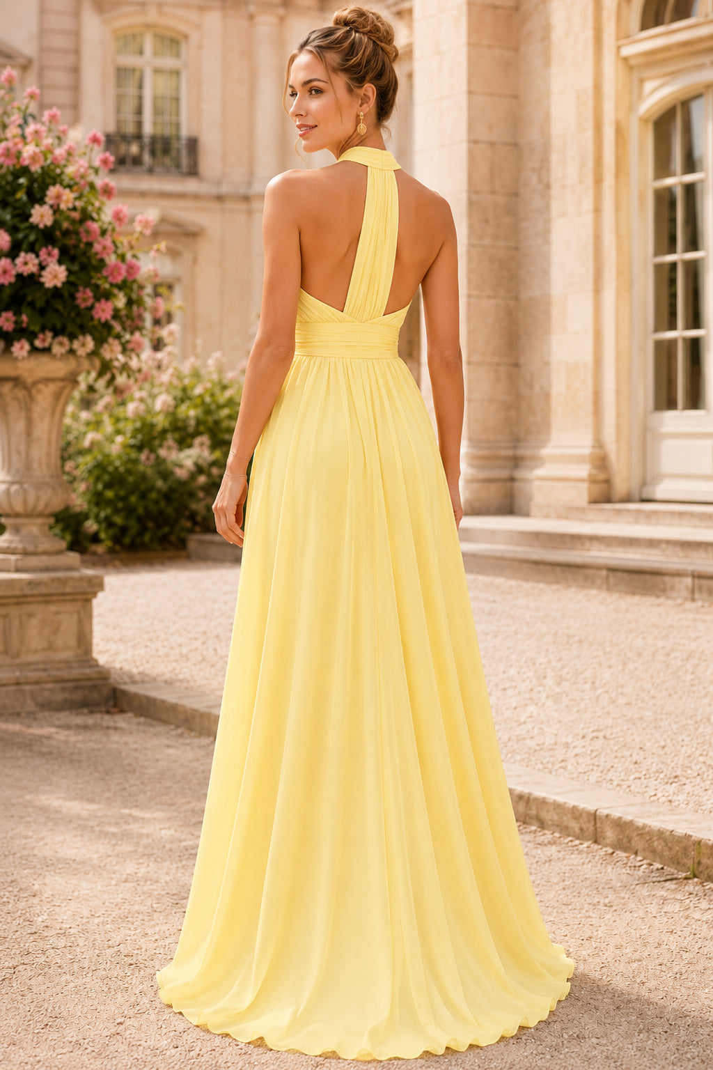 Daffodil Halter Chiffon A-Line Formal Dress back view