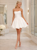 Modern Tulle Short Wedding Dress A-Line Strapless Mini Bridal Dress front view